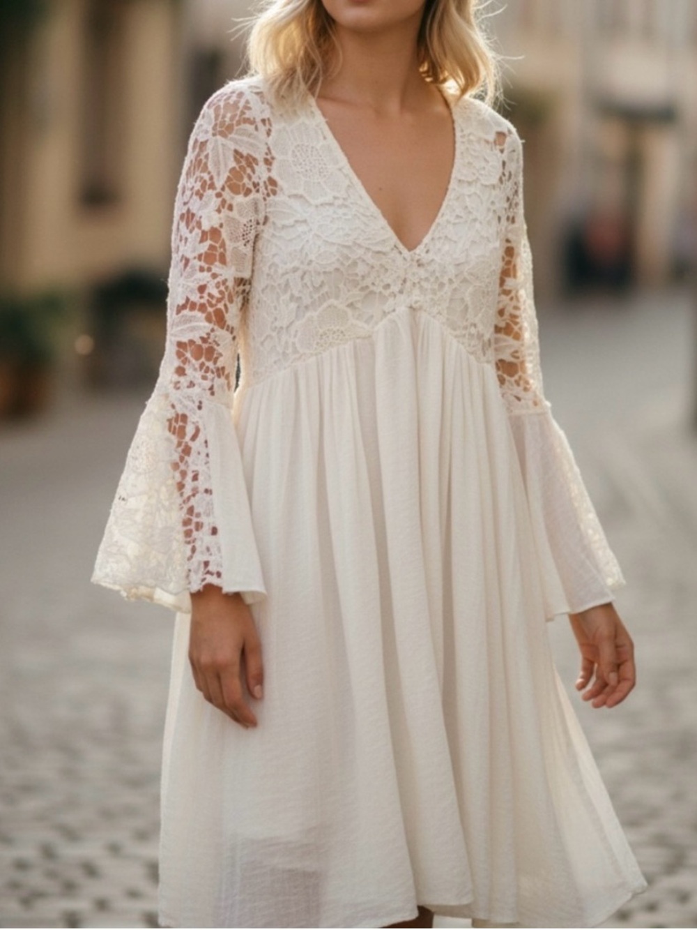 J Gee Ethereal Fairy Crochet Lace White Babydoll Dress Bell Sleeves 2X